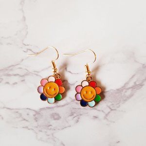 Multi Color Smiley Flower Earring